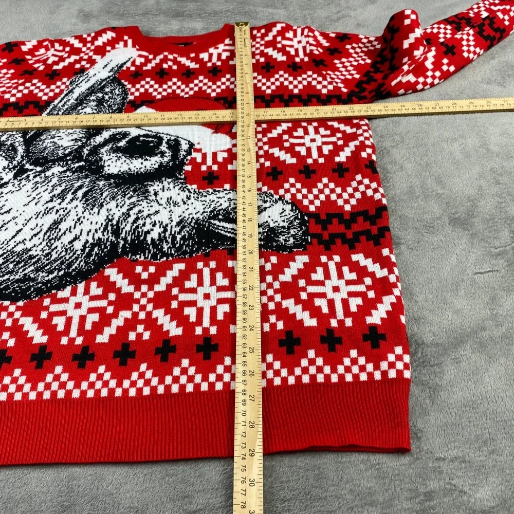Raisevern Ugly Christmas Sweater Sloth Santa‎ Hat Holiday Fair Isle Red XL